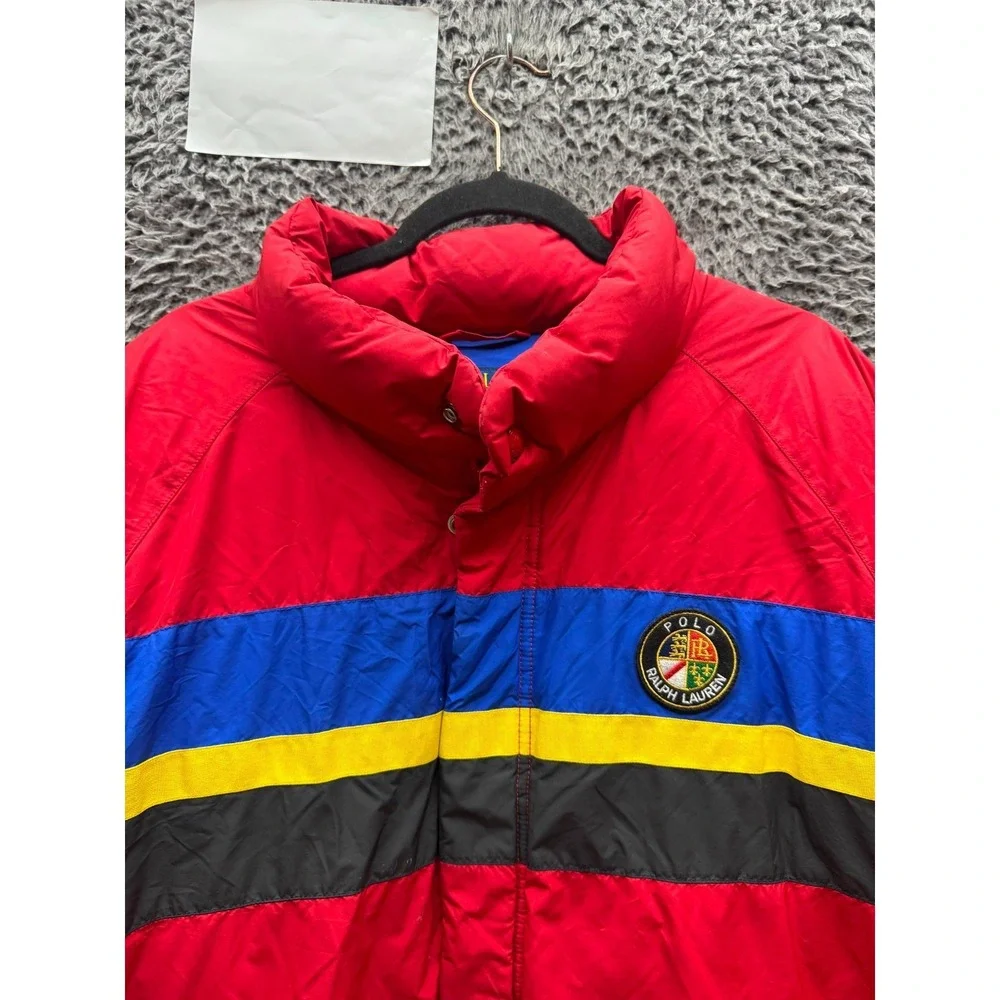 Polo Ralph Lauren Cookie Patch Striped Down Puffer Jacket Red Mens Size XL